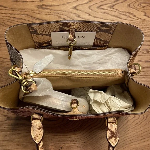 NWT MSRP$375 Lauren Ralph Lauren Snakeskin Medium Marcy Satchel Bag Women’s - Picture 4 of 4